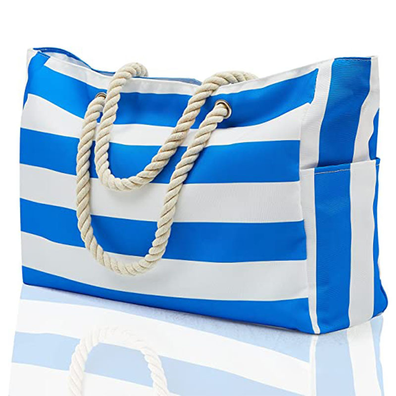 Bolsa de armazenamento grande listrada para exterior, bolsa de praia portátil de algodão da moda, bolsa de viagem de grande capacidade, bolsa de compras_voghion.com