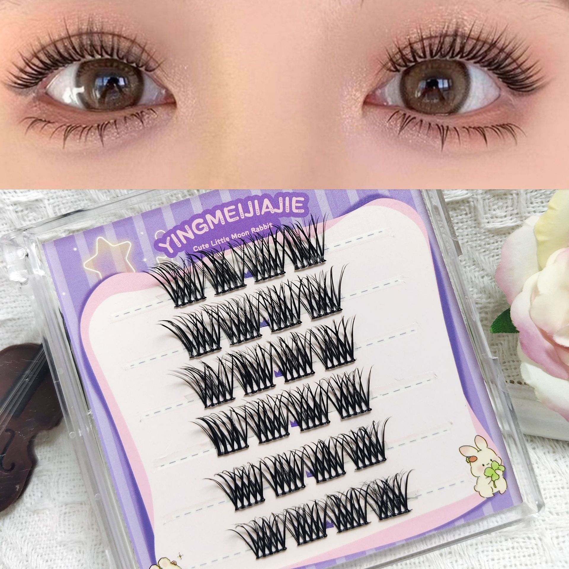 Transfronterizos falsas pestañas caja de regalo empaque pequeño seis filas YF27 grueso adecuado para DIY demonios estilo sin pegamento falsas pestañas