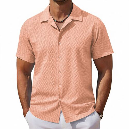 Amazon Independent Store Men's Shirts Summer New Suit Collar Solid Color Short Sleeve Floral Men's Shirt A0303