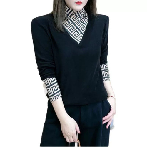 Ladies' Autumn/Winter Semi-High Collar Fleece Base Layer Top 2025 Fashion Trendy Stylish Tummy Covering Pseudo Two-Piece Upper Shirt