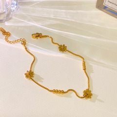 Summer Sweet Fashion Light Luxury Daisy Bead Ankle Chain for Women, Unique Design, Ins Trendy Style, Titanium Steel, Non-Fading