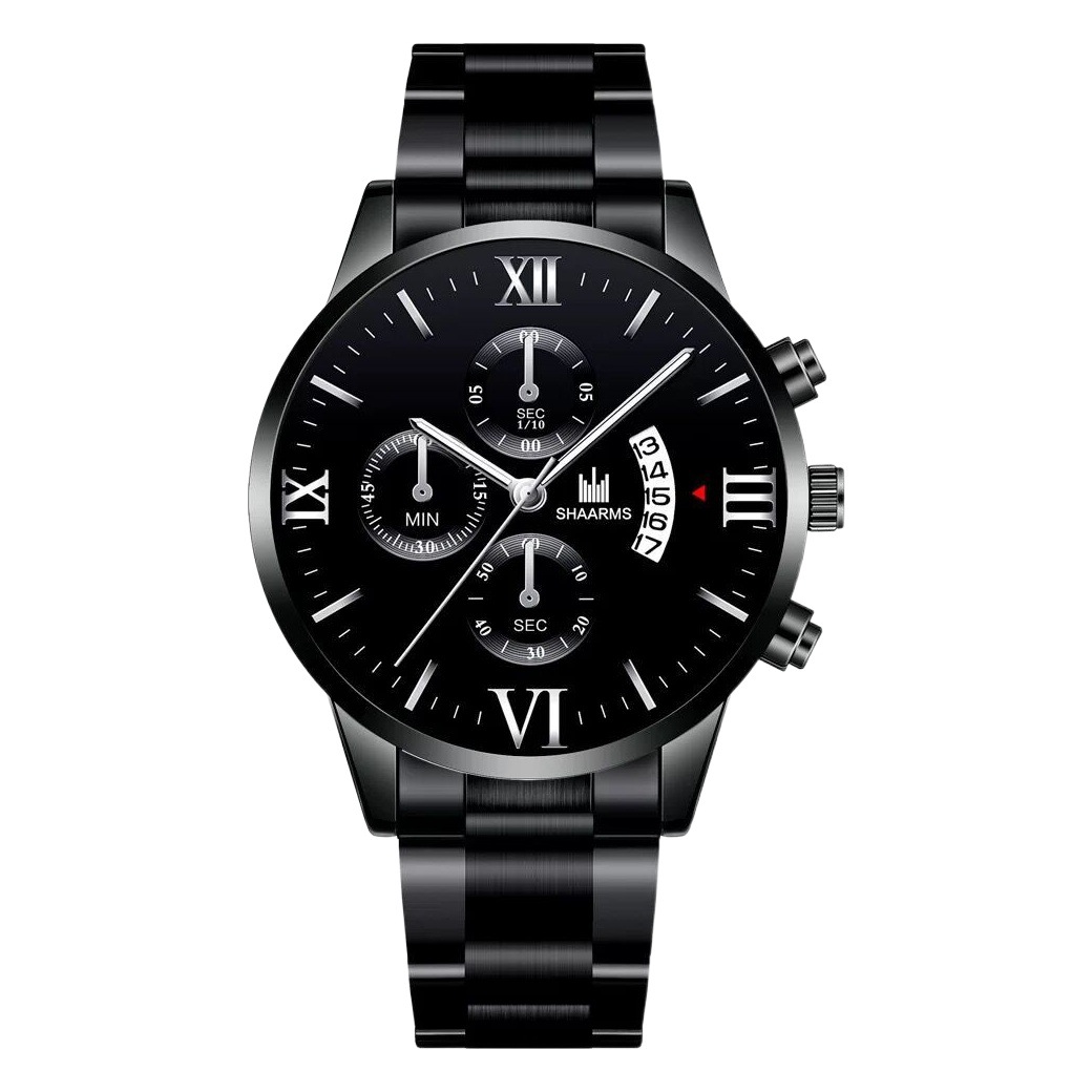Entrega de una pieza simple escala romana moda falsa reloj de negocios de tres ojos correa de acero reloj de cuarzo reloj de hombre en stock