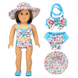 18寸美国娃娃衣服 玩具泳装复古碎花分体泳衣 公仔服装