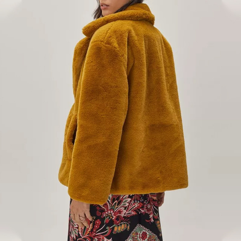 solid color long sleeve Faux Fur Lapel Coat NSXWL138037