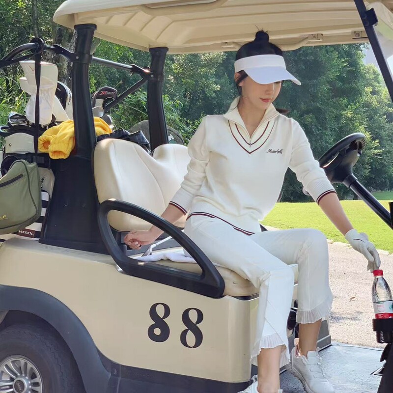 Golf Autumn and Winter Sweater suit White High Elastic Old Money Vintage Style Foreign Trade Casual Fashion Slim Pants