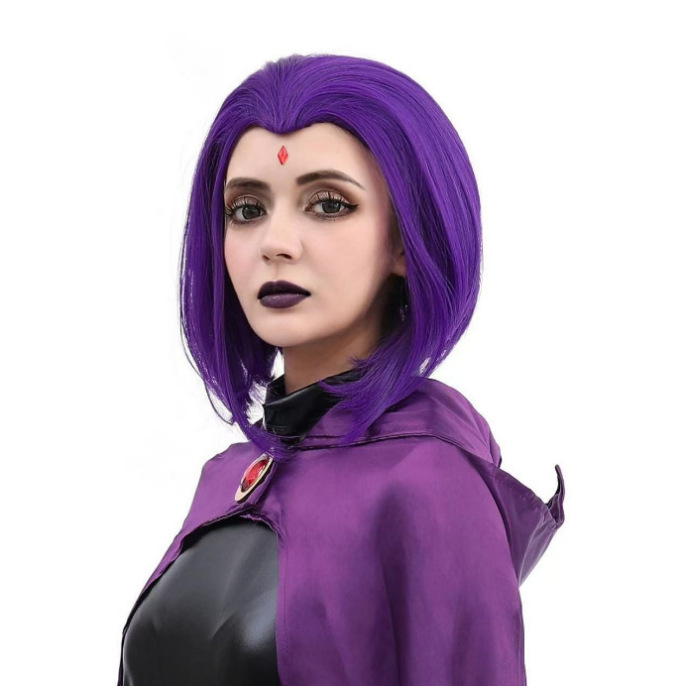 Raven, Raven, Rachel Rose anime wig, X-Men wig, beauty tip, purple, upturned short straight hair, face-slimming