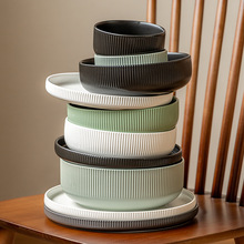 日式简约餐具套装高级感浮雕陶瓷碗家用饭碗面碗汤碗平盘跨境出口