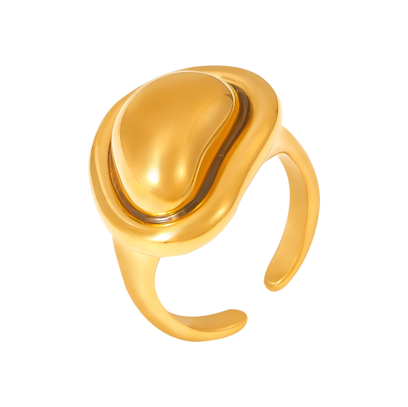 Titanium Steel PVD Vacuum Cast Irregular Gold Bean Ring With Adjustable Color Retention_voghion.com
