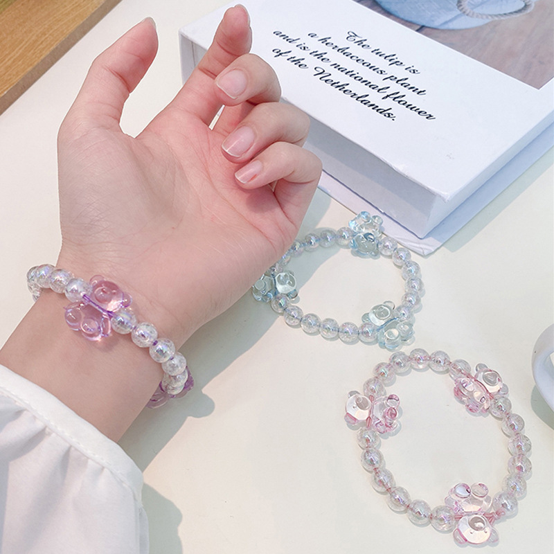 INS fresh head rope Korean version of colorful bear net red gluten hair ring hair rope female bead jewelry ball bracelet