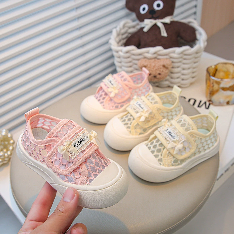 Детские туфли-лодочки из холщовой ткани с бантом, весна-осень 2025, новые, в корейском стиле, мягкая подошва, модные, для малышей.