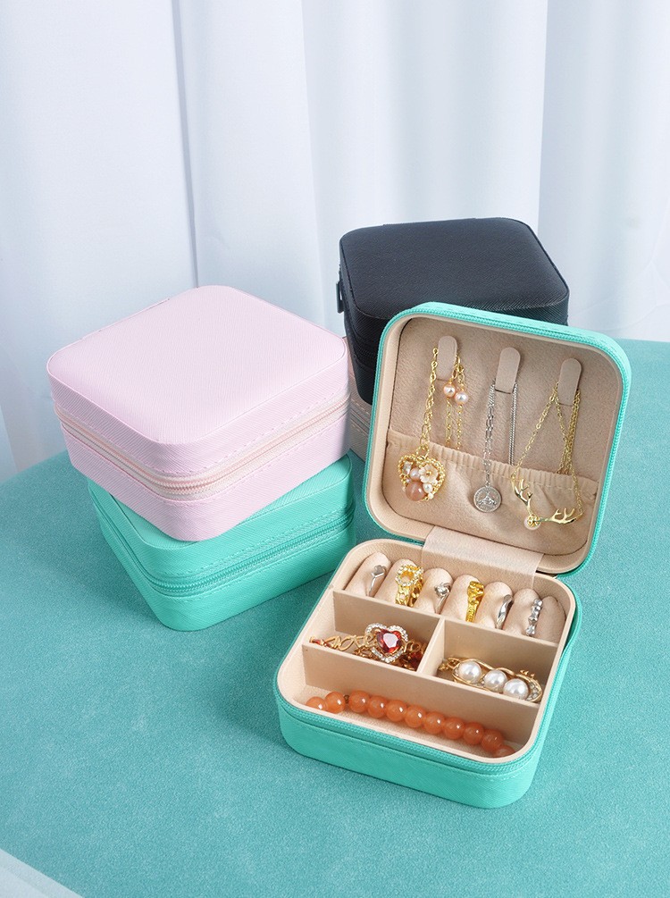 Portable Zippered Jewelry Box Earring Ring Packaging Ornament Box Luxury Travel Jewelry Storage Box In Stock