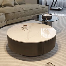 北欧黑色岩板意式极简圆形茶几轻奢现代小户型客厅家用艺术茶台桌
