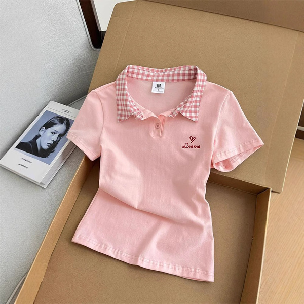 Fuchsia colored summer fashionable design brand short sleeve T-shirt