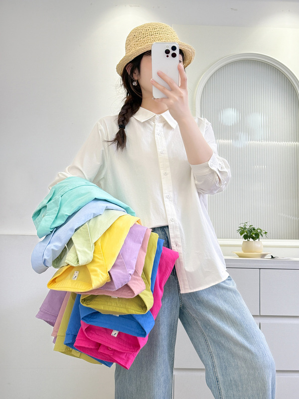 6820 Simple Solid Color Washed Cotton Single-Breasted Long-Sleeved Shirt for Women 2026 Spring New Casual Slimming Top 6820 Simple Solid Color Washed Cotton Single-Breasted Long-Sleeved Shirt for Women 2026 Spring New Casual Slimming Top