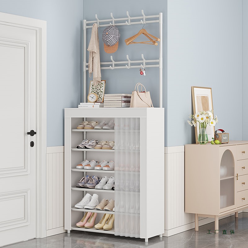 Simple Shoe Rack Multi-Layer Home Door Ultra-Thin Dust-Proof Shoe Cabinet Dormitory Integrated Shoe and Hat Rack Hanging Bag Storage Rack