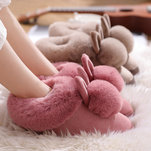 Cotton slippers for women in autumn and winter for home use thick-soled plush home shoes for couples to keep warm in winter for men