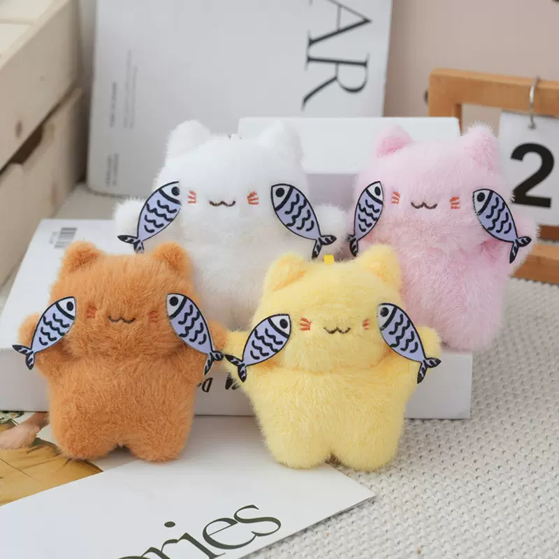可爱蒙眼睛鲷鱼烧小猫咪钥匙扣挂件毛绒公仔学生书包挂件小礼品