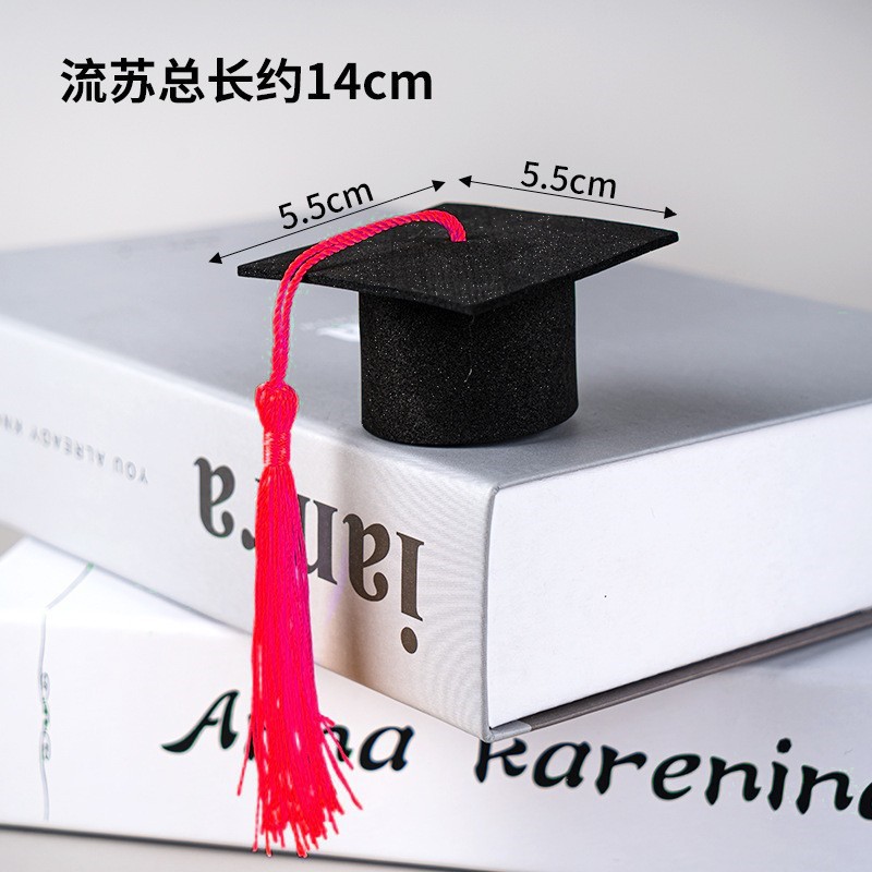 Mini sombrero de graduación de fieltro con flecos, decoración para muñecas y botellas de vino, ramo