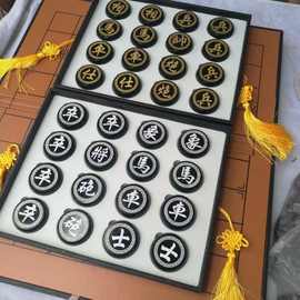 和田玉青玉象棋中国象棋自用送礼商务礼品黑青色带棋盘玉器楚河汉