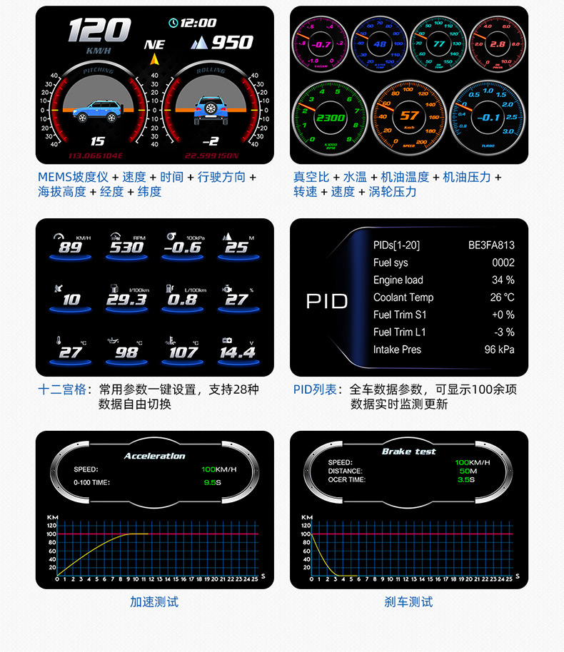 Hud Head-Up Display Car Lcd Code Meter Obd Car Display Multi-Function Hud Instrument Cross-Border Exclusive Supply