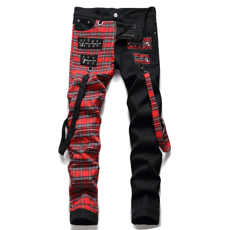 New Korean bulletproof youth league with retro personality straps men's elastic small straight tube denim trousers 5512 New Korean bulletproof youth league with retro personality straps men's elastic small straight tube denim trousers 5512