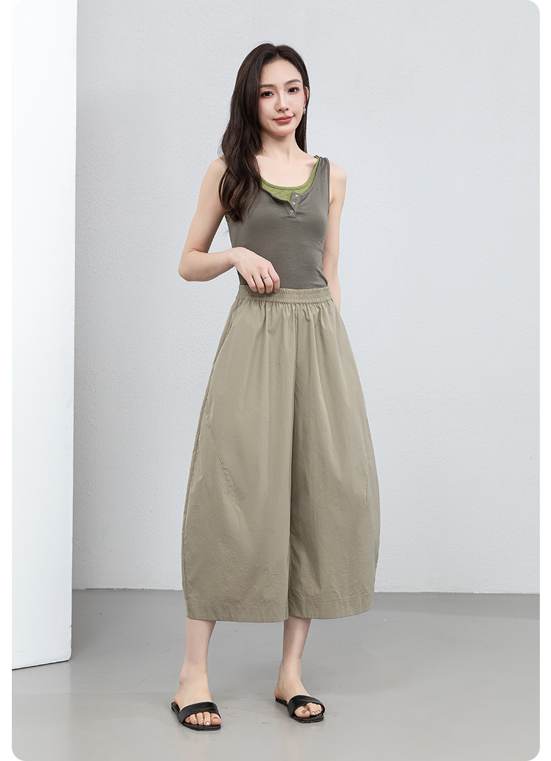 Quần culottes nữ ống rộng cạp thun chống nắng mùa hè dáng suông che mông đùi — màu xanh navy chi tiết 27