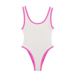 対外貿易夏の女性のコントラストカラーのステッチとストライプのベルト付きシンプルで快適なノースリーブラウンドネック水着 0167061