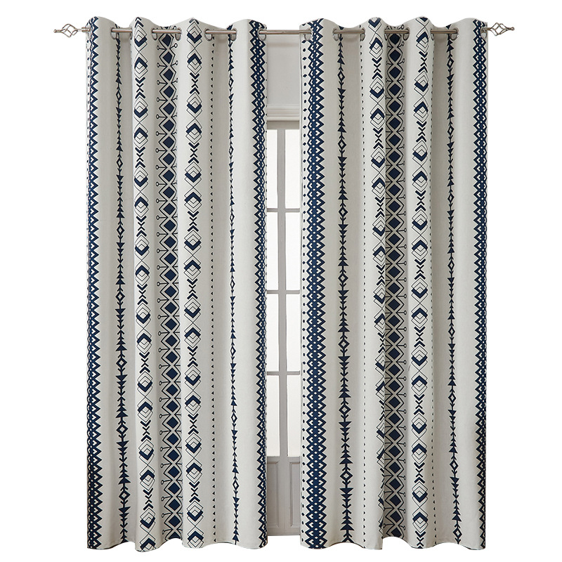 Tende oscuranti complete in cotone e lino retrò blu floreale_voghion.com