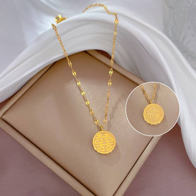 Collier femme symbole fu double face en or véritable bijoux_voghion.com