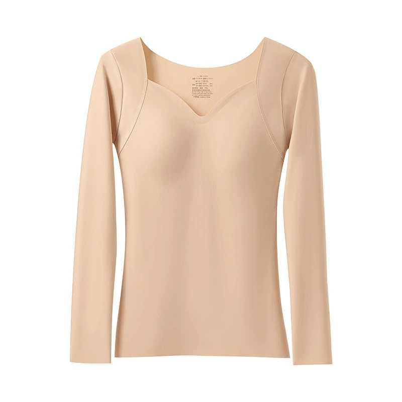 Демисезонные комфортные прокладки для груди, базовая теплая бодировка с длинным рукавом, V-образный вырез