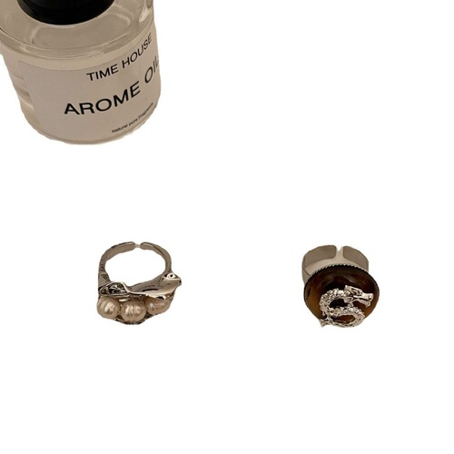 Ancient Chinese Dragon and Tiger Eye Stone Ring, Instagram Cold Wind, High-Grade Freshwater Pearl and Sparkling Diamond Eye Stack Ring