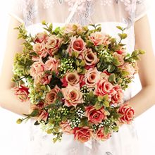 北欧手捧仿真单束干花摆件假花绢花客厅卧室餐桌混合玫瑰插花花艺