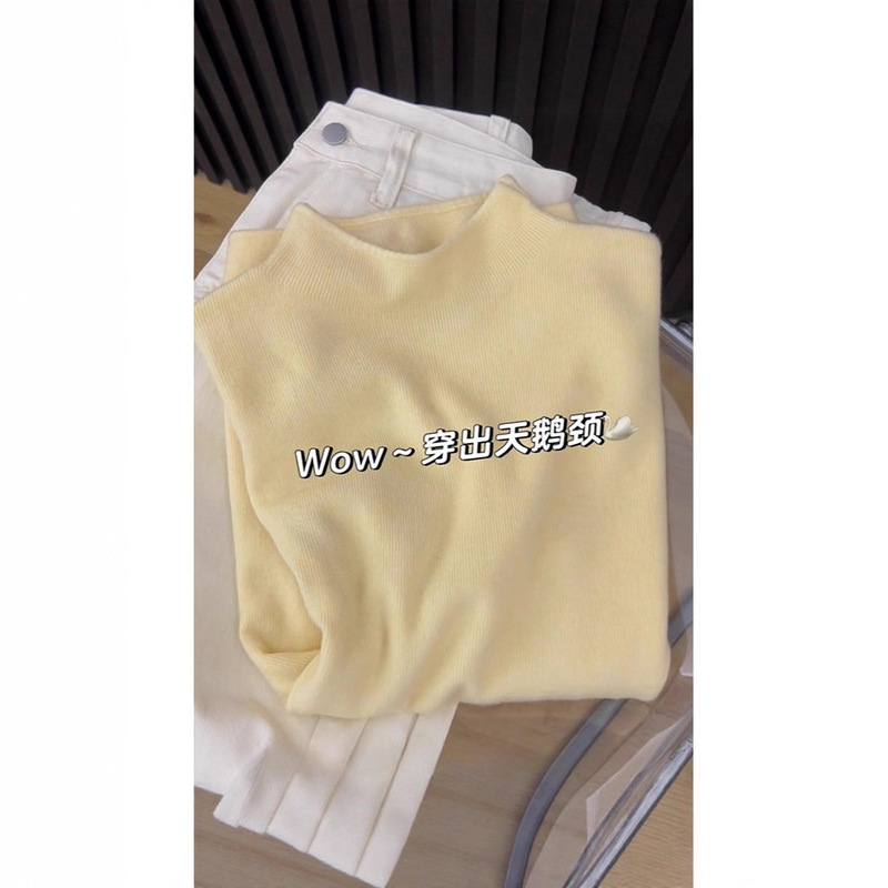 2026 Spring New Women's Fitted Base Layer Sweater with Half-High Collar, High-End Long-Sleeve Knit Top 2026 Spring New Women's Fitted Base Layer Sweater with Half-High Collar, High-End Long-Sleeve Knit Top