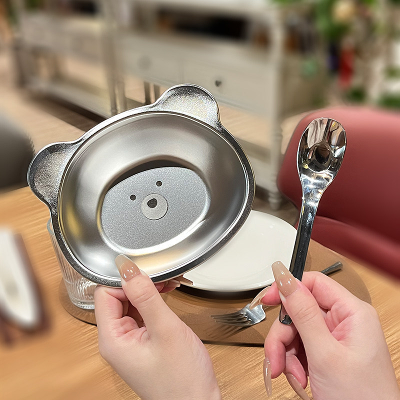 304 Stainless Steel Children's Bowl, Cute Bear Dinner Plate, Baby Food Bowl, Special Bowl for Infants, Unbreakable Rice Bowl 304 Stainless Steel Children's Bowl, Cute Bear Dinner Plate, Baby Food Bowl, Special Bowl for Infants, Unbreakable Rice Bowl
