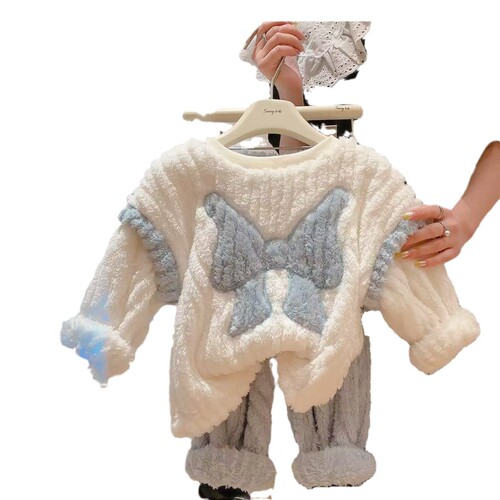 Children's coral velvet pajama set new arrival winter season girl's flannel loungewear thick winter new style
