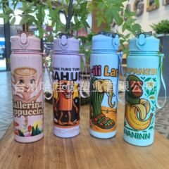 新款山海经儿童卡通水杯 夏季透明提绳便携大容量学生太空杯批发