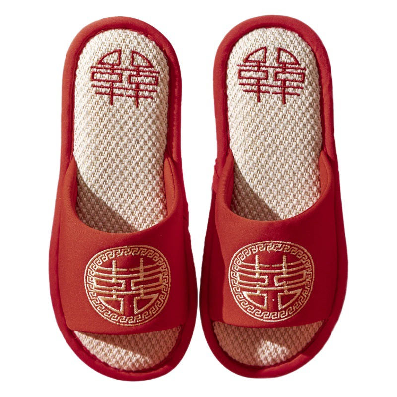 Новые праздничные Свадебные льняные тапочки Four Seasons Ярко-красные парные домашние свадебные тапочки пара