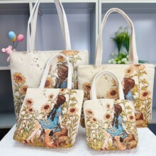 新款帆布包双面金丝提花绣单肩包上班通勤包大容量休闲收纳吧女包