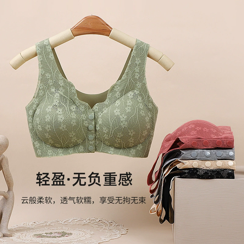 Thin underwear for mother, lace wireless bra, vest for breastfeeding, front lock, for middle age