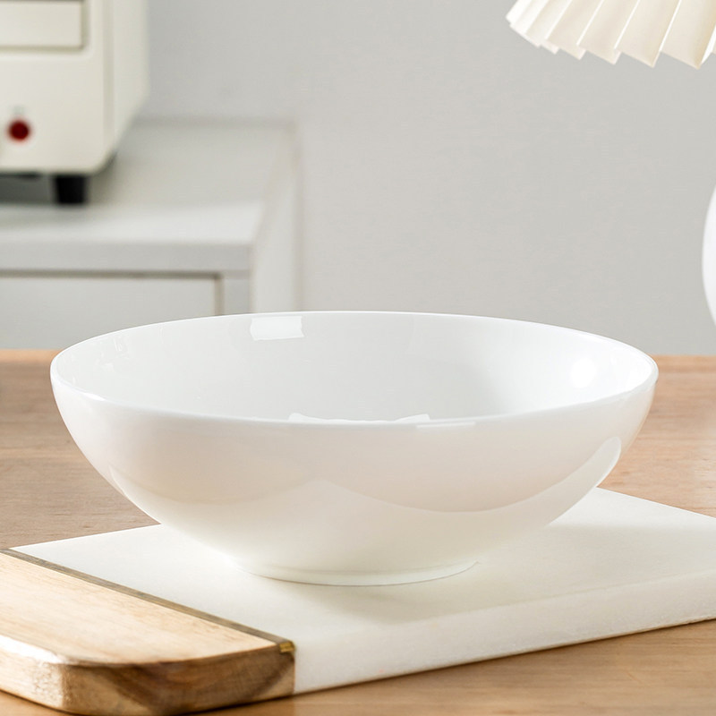 Jingdezhen Tableware Pure White Chinese-Style Bone China Bowl for Home Use, Large Rice Bowl, Noodle Bowl, Salad Bowl, Creative Shallow Bowl