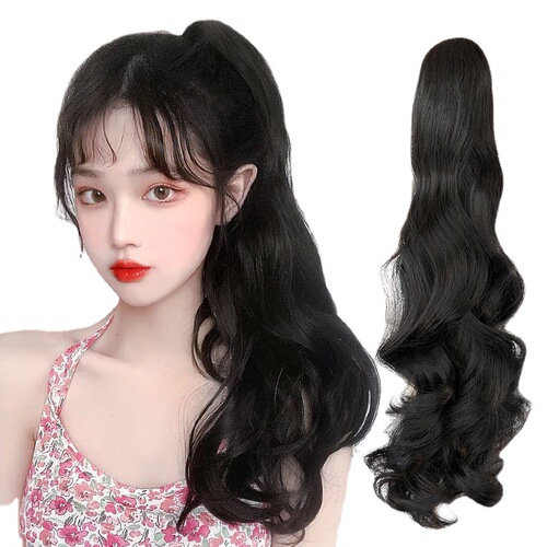 Ponytail wig for women with clip-on high ponytail Internet celebrity long curly hair natural realistic tiger mouth clip fake braids wholesale