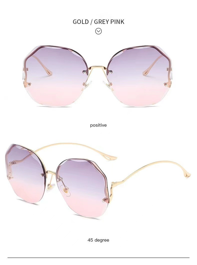 New fashion frameless cut-edge sunglasses women's polygon metal arc glasses leg street shot all-match sun protection sunglasses_voghion.com