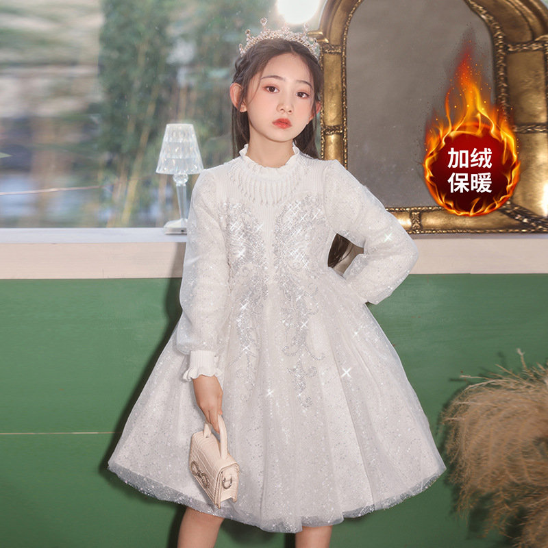Niña invierno nuevo vestido de lana vestido de princesa vestido de niña vestido de boda de cumpleaños