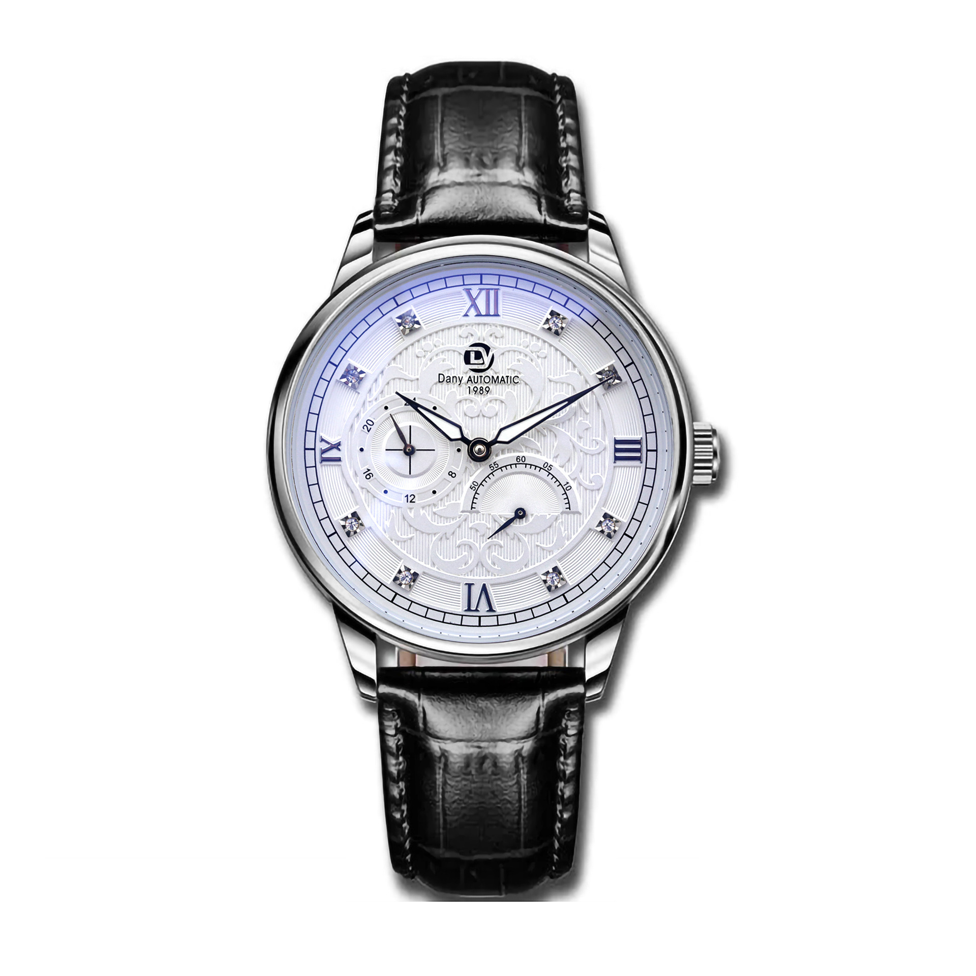 Relief Point Drill Fully Automatic Mechanical Simple White Versatile Men's Watch 24-Hour Small Second Dial 4 Hands_voghion.com