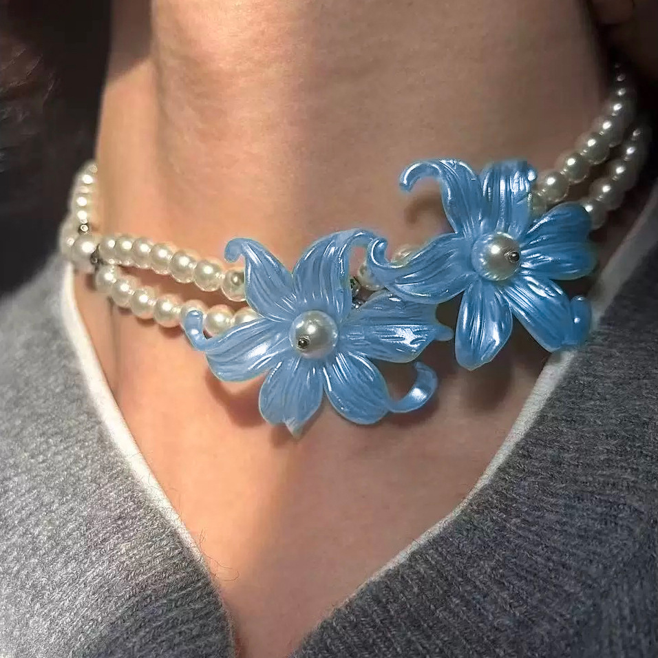 바다색 꽃목걸이 #Z-X072