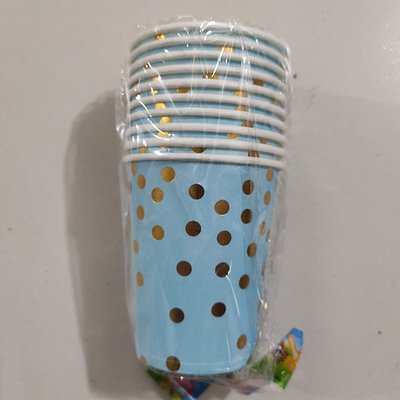 Dorado punto azul traje de lunares vajilla de cumpleaños desechable de gama alta plato de merienda taza de papel suministros de tejido