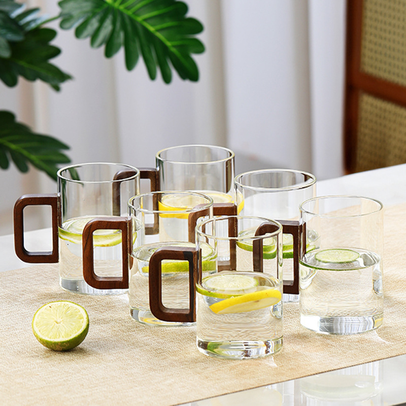 Botella de agua fría de vidrio, taza de agua, olla fría de madera de vidrio para el hogar, olla de té retro resistente al calor, taza de té, juego de agua image 20