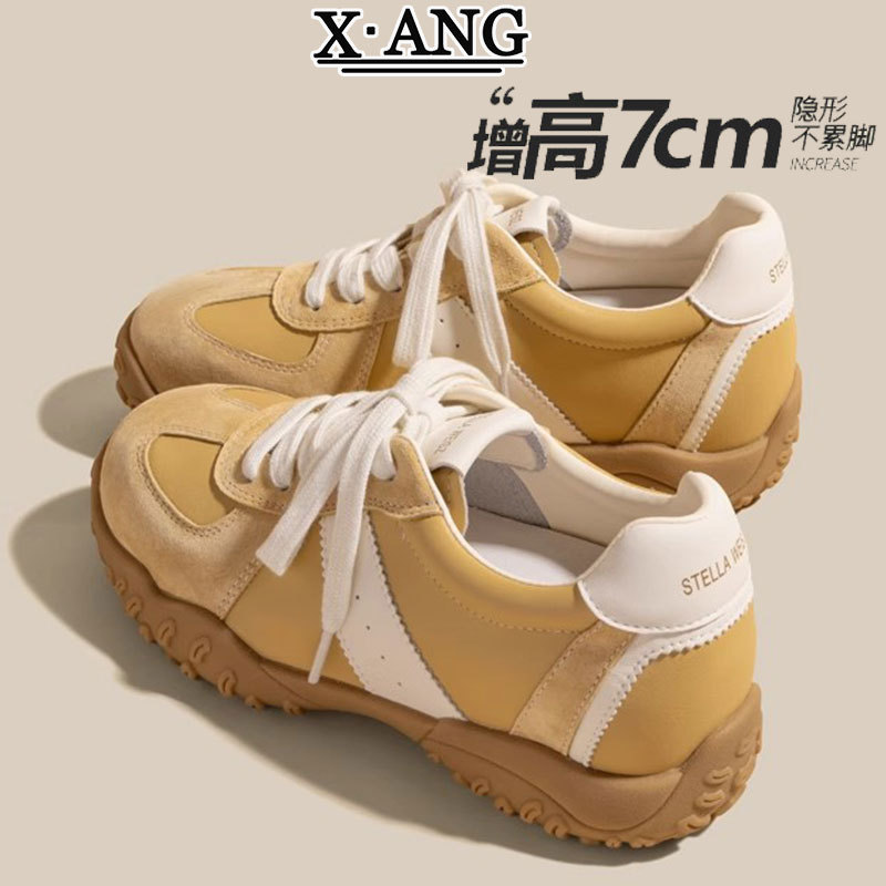 Small 7cm Inner Height Leather Training Shoes Women's Shoes 2025 Spring and Summer New Thick Sole Sports Casual Forrest Gump Shoes