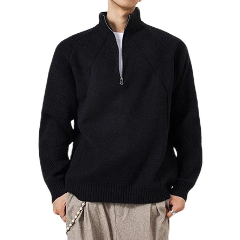 Explosiones transfronterizas de tamaño europeo de tamaño grande suéter medio cremallera camiseta de punto de hombre otoño y invierno explosiones de cuello medio alto fábrica de negocios al por mayor