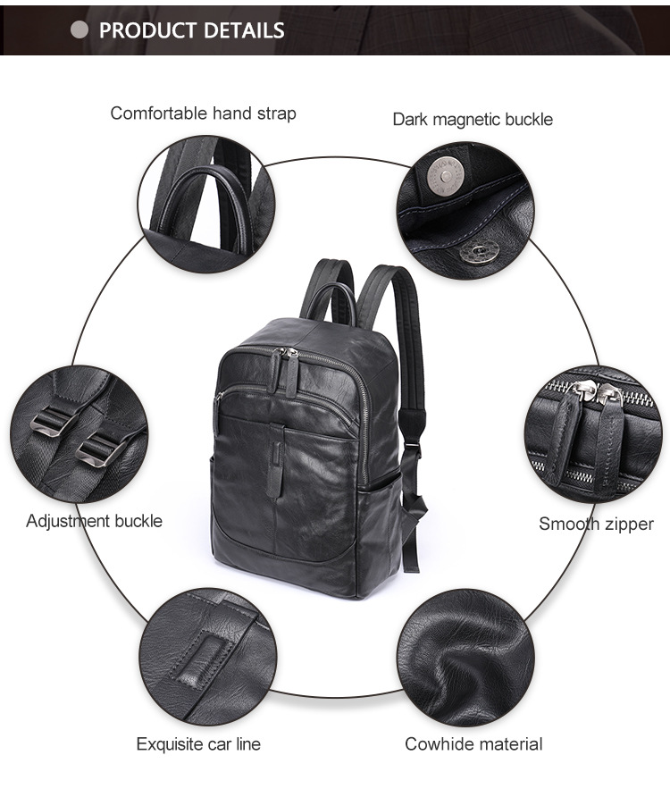 Ba lô da thật nam công sở đựng laptop 15.6 inch, thiết kế đa ngăn dung tích lớn — 9197-đen, 9197-cà phê, 9197-cà phê dầu, 9197-đen ZRS chi tiết 5